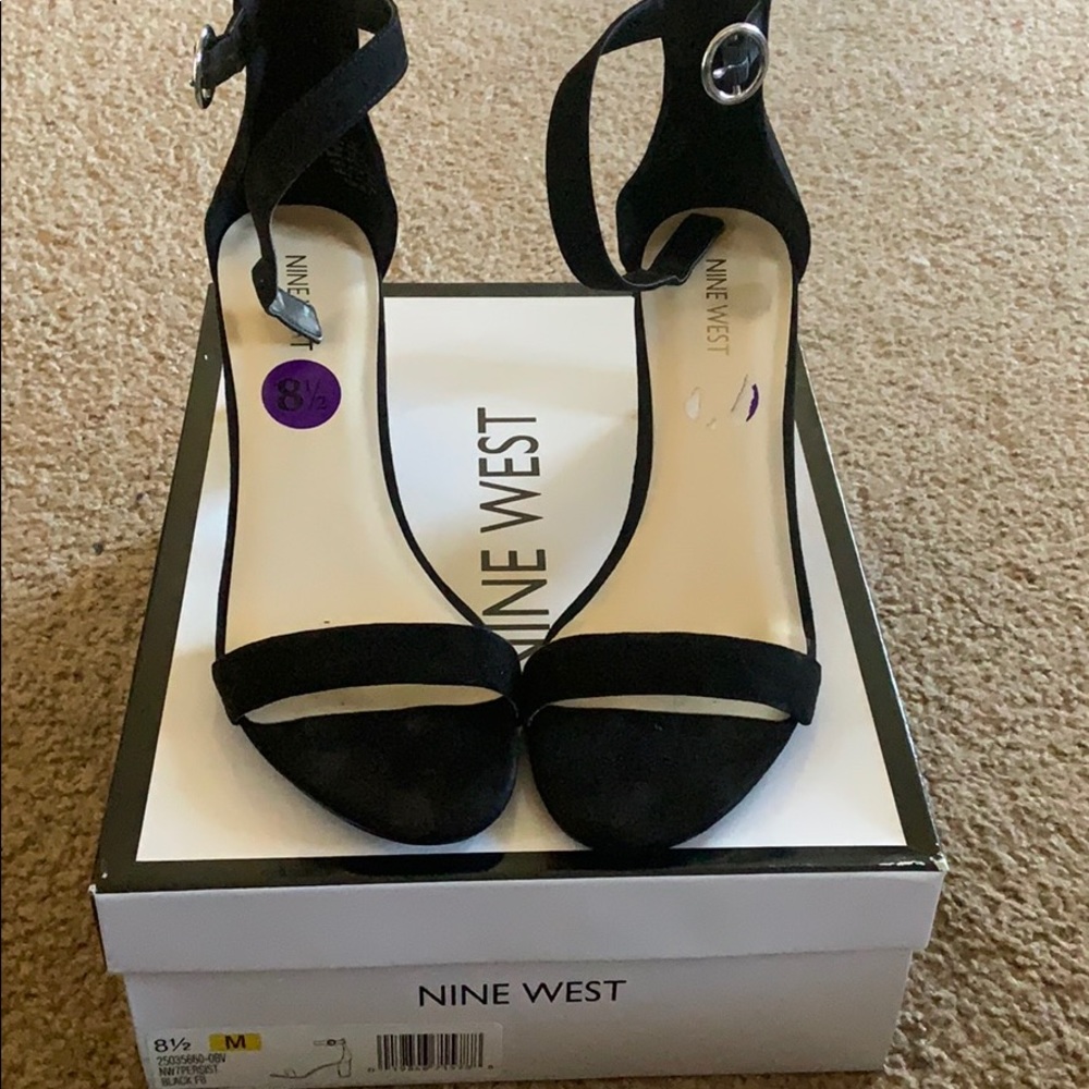 Nine West Black Suede Square Heel Sandals